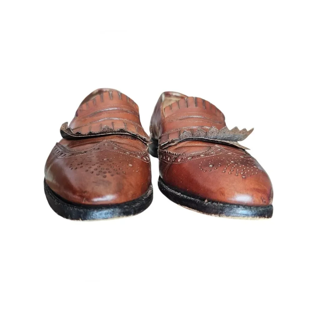 Johnston & Murphy Aristocrat Tassel Loafers 10 Brown Leather Wingtip Brogue USA